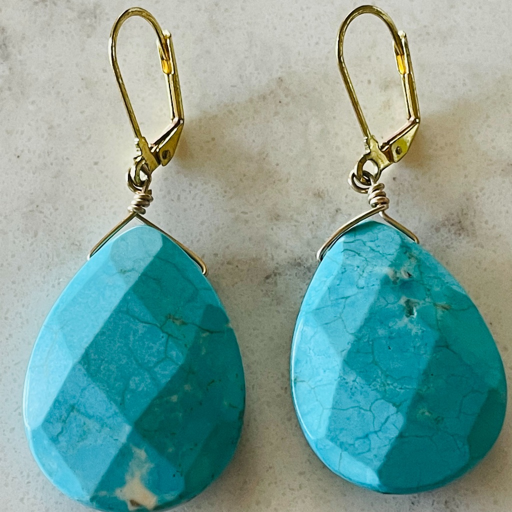 Luvleigh Designs - Large Faceted Turquoise Earrings